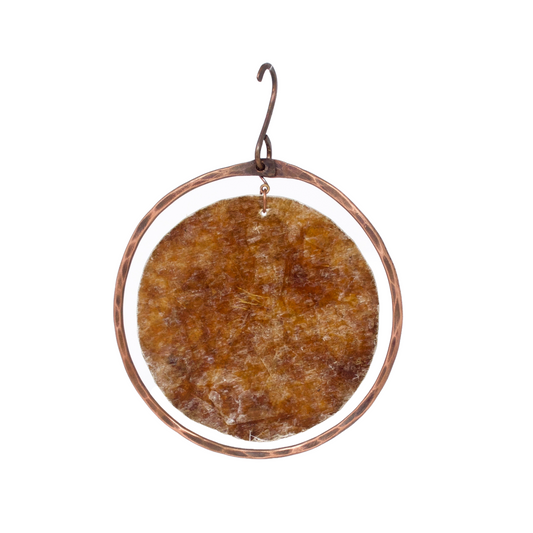 Handhammered copper circle with mica circle inside