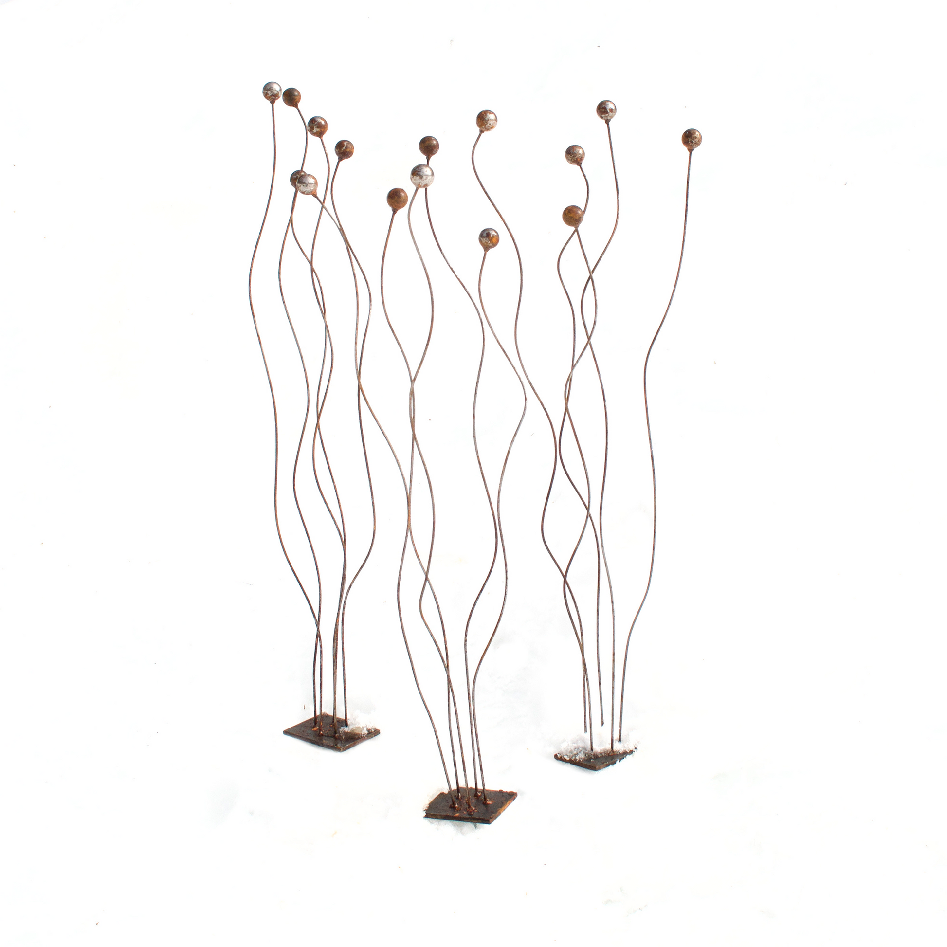 Set of 3 Wavy Steel stems with buds 